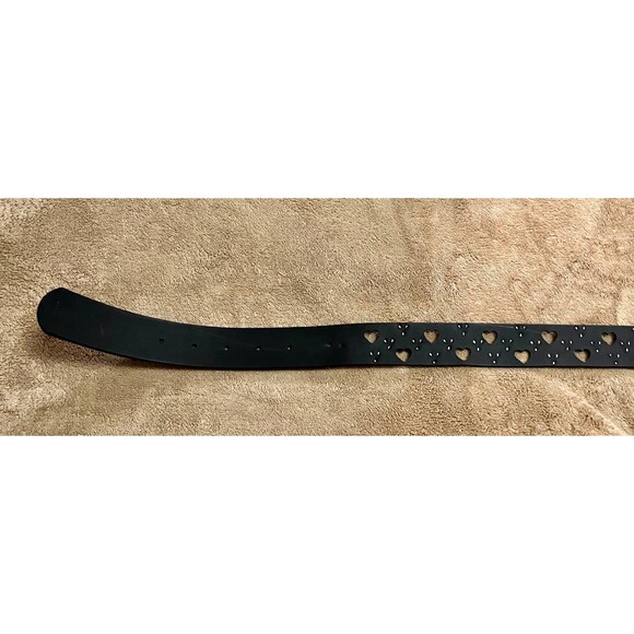 Y2K Black Leather Belt with Heart Cut Outs and Studs SZ38 - Picture 8 of 8
